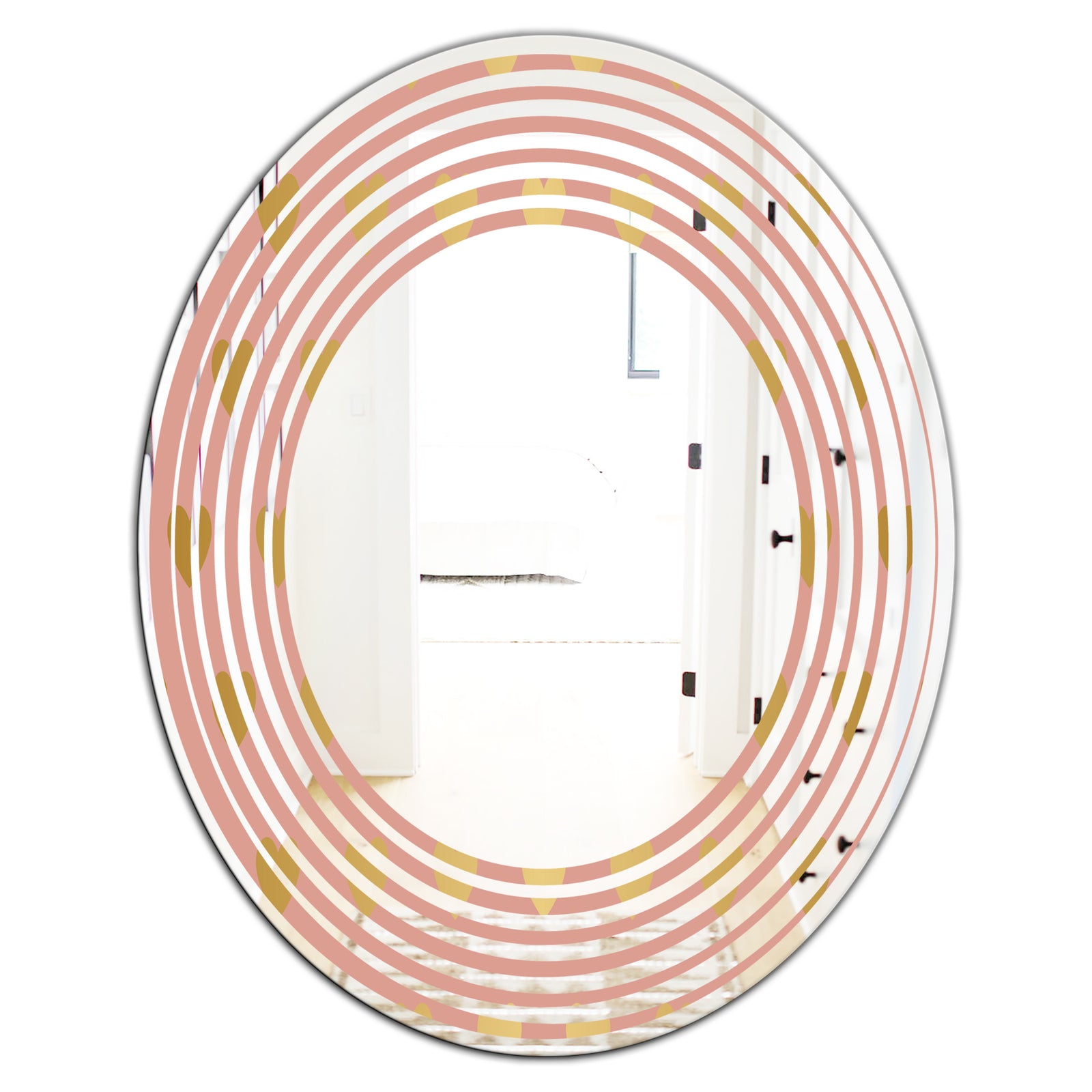 Gold Hearts On Pink - Modern Round or Oval Wall Mirror - Wave