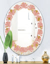 Gold Hearts On Pink - Modern Round or Oval Wall Mirror - Leaves