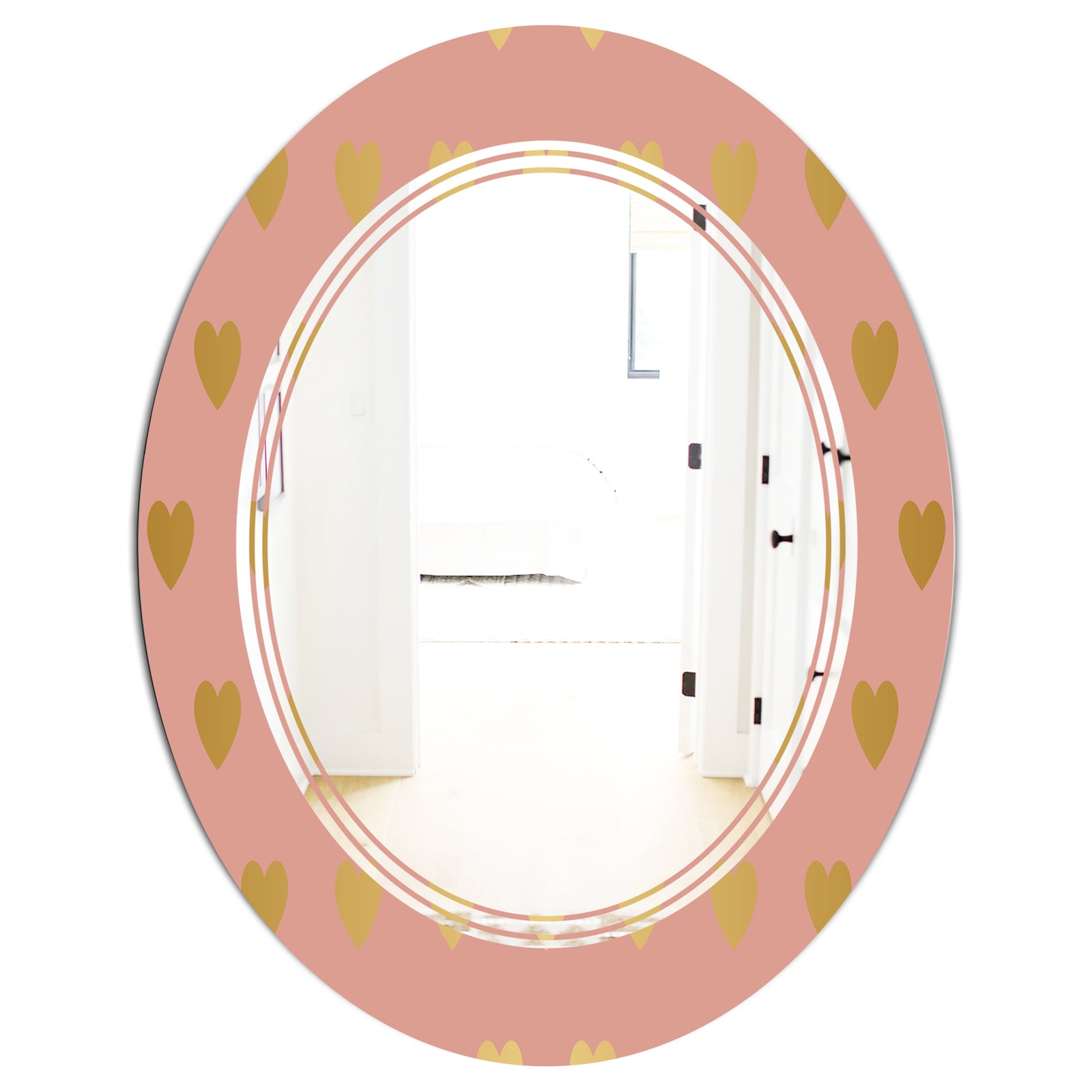 Gold Hearts On Pink - Modern Round or Oval Wall Mirror - Triple C
