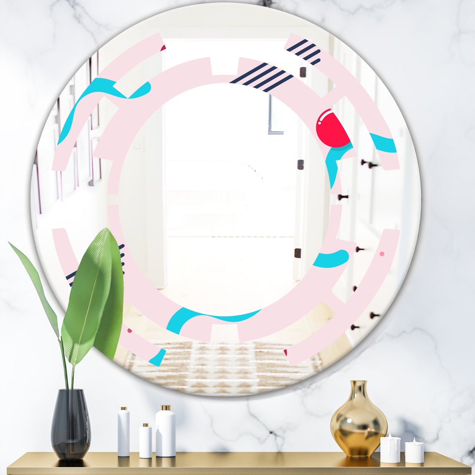 Retro Geometrical Abstract Pattern III - Modern Round or Oval Wall Mirror - Space