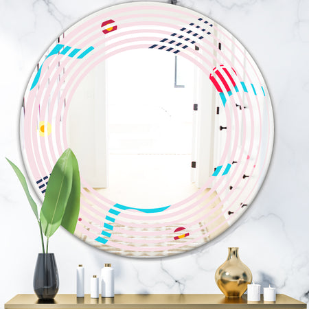 Retro Geometrical Abstract Pattern III - Modern Round or Oval Wall Mirror - Wave