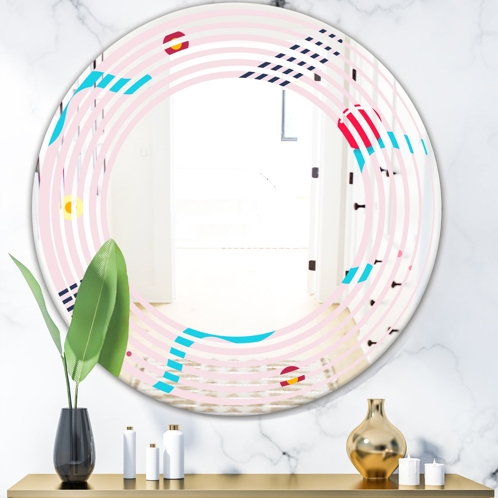 Retro Geometrical Abstract Pattern III - Modern Round or Oval Wall Mirror - Wave