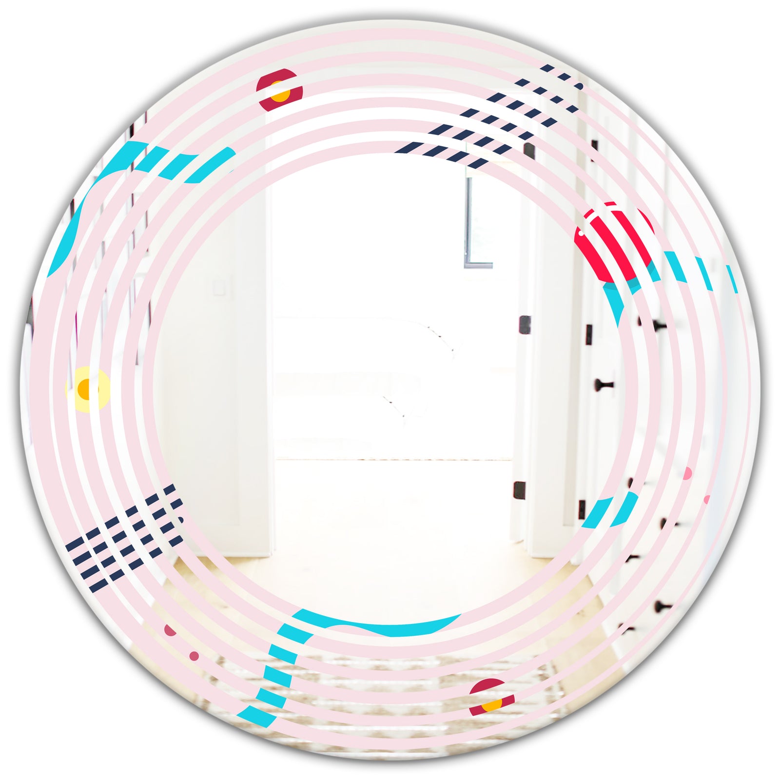 Retro Geometrical Abstract Pattern III - Modern Round or Oval Wall Mirror - Wave