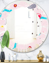 Retro Geometrical Abstract Pattern III - Modern Round or Oval Wall Mirror - Leaves