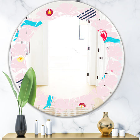 Retro Geometrical Abstract Pattern III - Modern Round or Oval Wall Mirror - Leaves