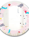 Retro Geometrical Abstract Pattern III - Modern Round or Oval Wall Mirror - Leaves