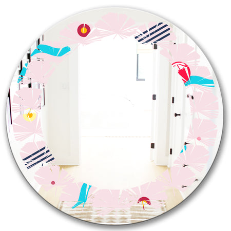 Retro Geometrical Abstract Pattern III - Modern Round or Oval Wall Mirror - Leaves