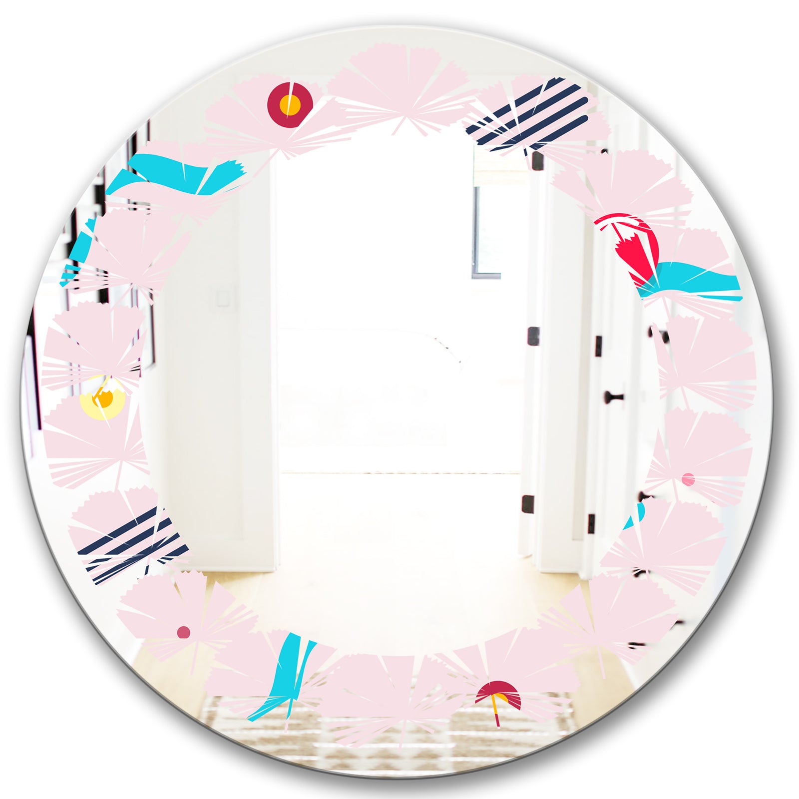 Retro Geometrical Abstract Pattern III - Modern Round or Oval Wall Mirror - Leaves
