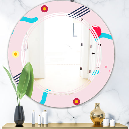 Retro Geometrical Abstract Pattern III - Modern Round or Oval Wall Mirror - Triple C