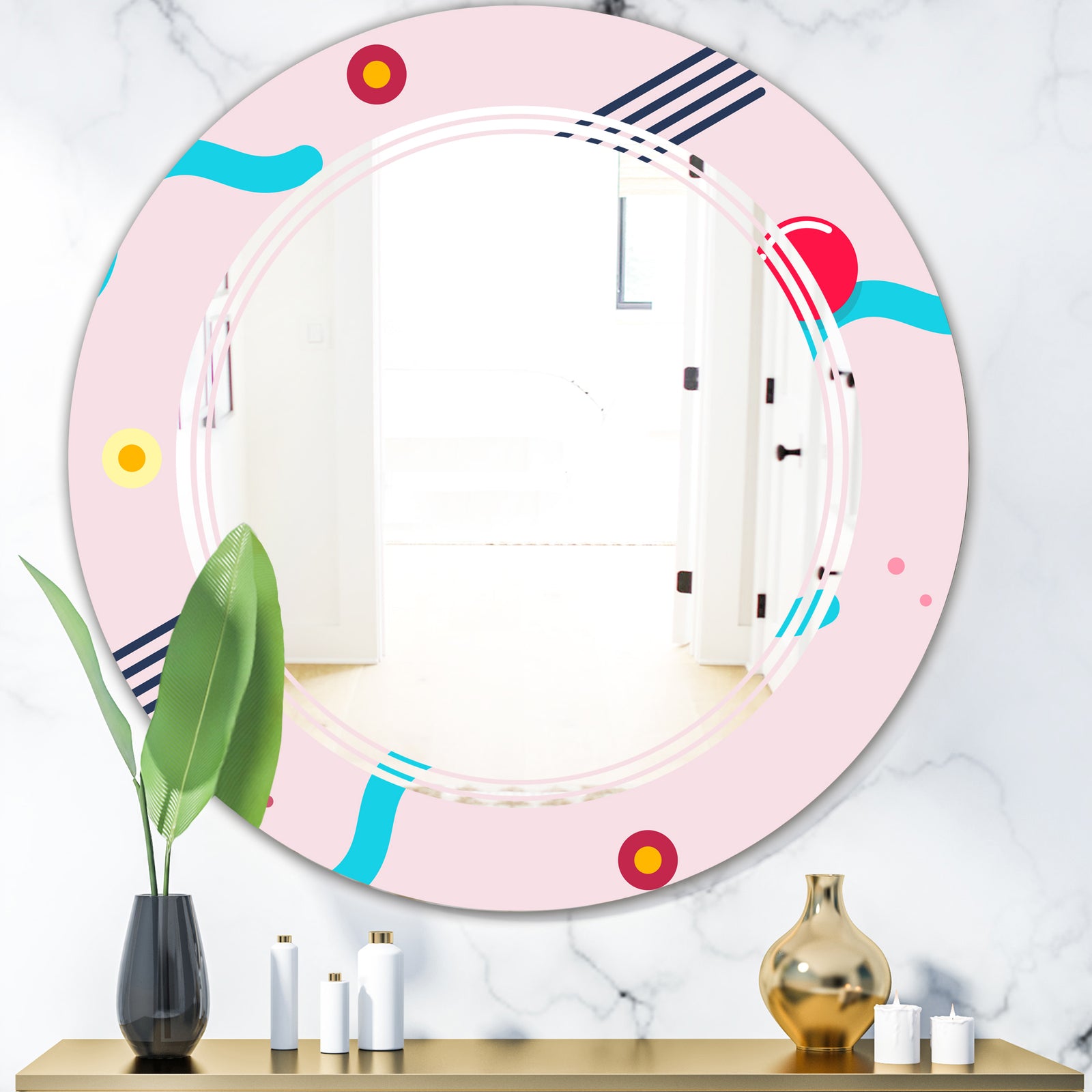 Retro Geometrical Abstract Pattern III - Modern Round or Oval Wall Mirror - Triple C