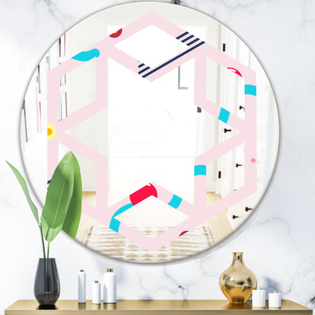 Retro Geometrical Abstract Pattern III - Modern Round or Oval Wall Mirror - Hexagon Star