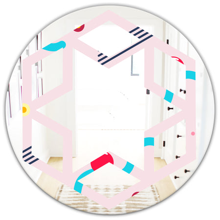 Retro Geometrical Abstract Pattern III - Modern Round or Oval Wall Mirror - Hexagon Star