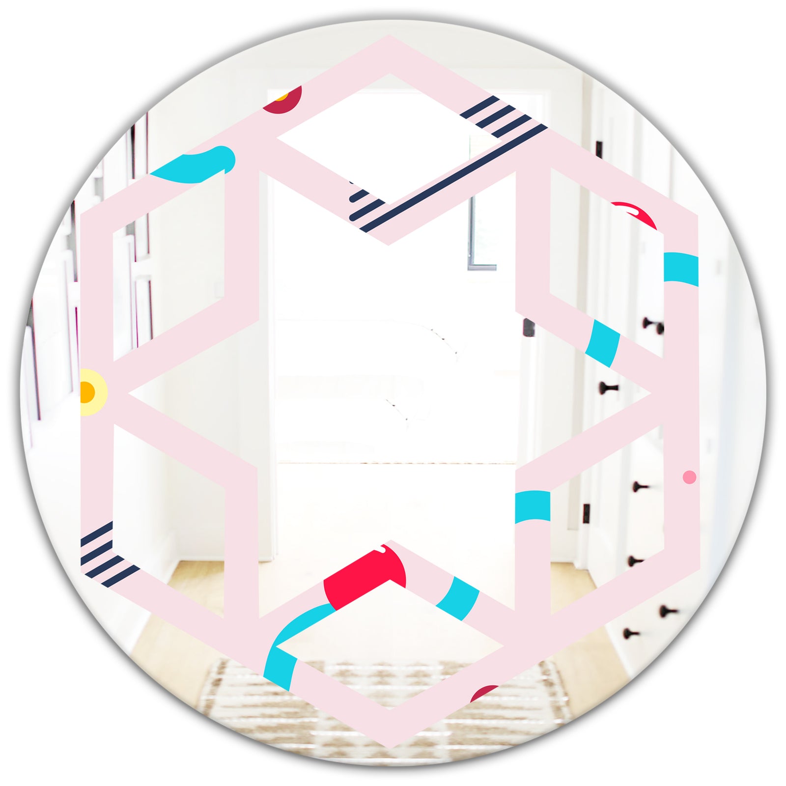 Retro Geometrical Abstract Pattern III - Modern Round or Oval Wall Mirror - Hexagon Star
