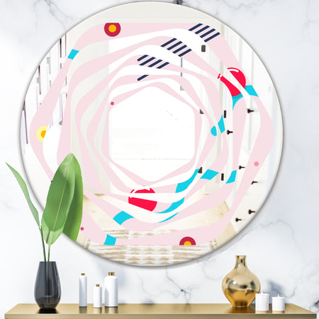Retro Geometrical Abstract Pattern III - Modern Round or Oval Wall Mirror - Whirl