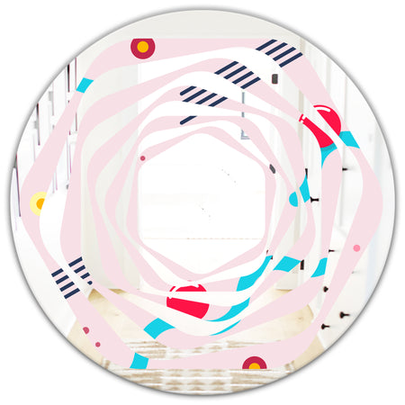 Retro Geometrical Abstract Pattern III - Modern Round or Oval Wall Mirror - Whirl