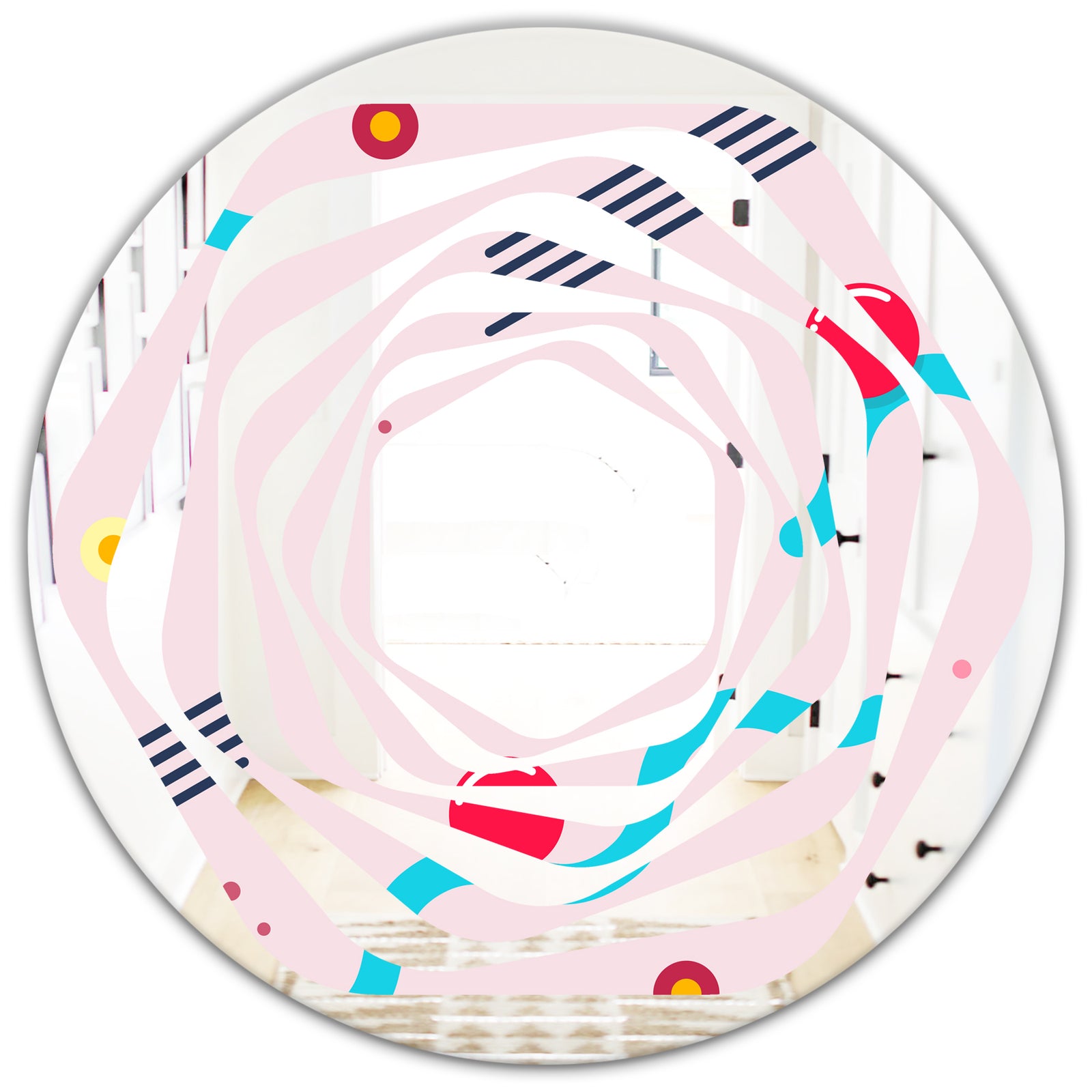 Retro Geometrical Abstract Pattern III - Modern Round or Oval Wall Mirror - Whirl