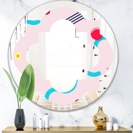 Retro Geometrical Abstract Pattern III - Modern Round or Oval Wall Mirror - Quatrefoil