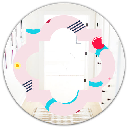 Retro Geometrical Abstract Pattern III - Modern Round or Oval Wall Mirror - Quatrefoil