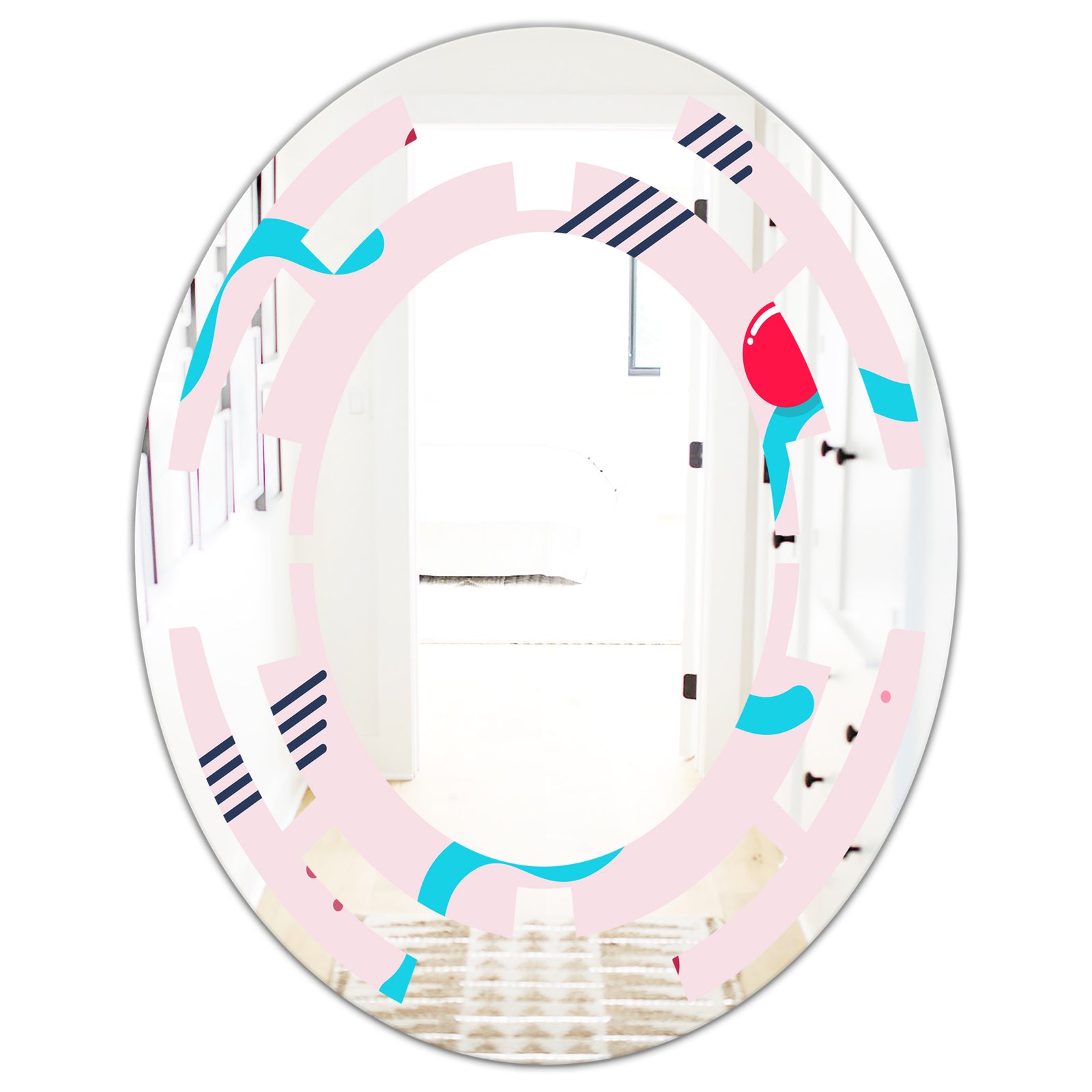 Retro Geometrical Abstract Pattern III - Modern Round or Oval Wall Mirror - Space