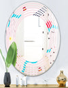 Retro Geometrical Abstract Pattern III - Modern Round or Oval Wall Mirror - Wave