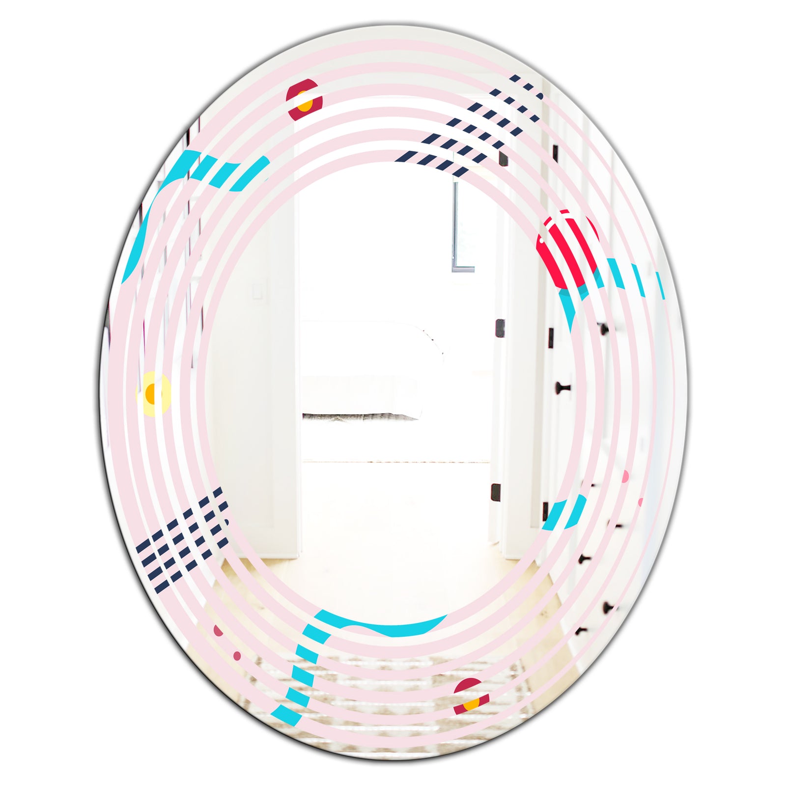 Retro Geometrical Abstract Pattern III - Modern Round or Oval Wall Mirror - Wave