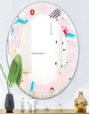 Retro Geometrical Abstract Pattern III - Modern Round or Oval Wall Mirror - Leaves