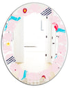 Retro Geometrical Abstract Pattern III - Modern Round or Oval Wall Mirror - Leaves
