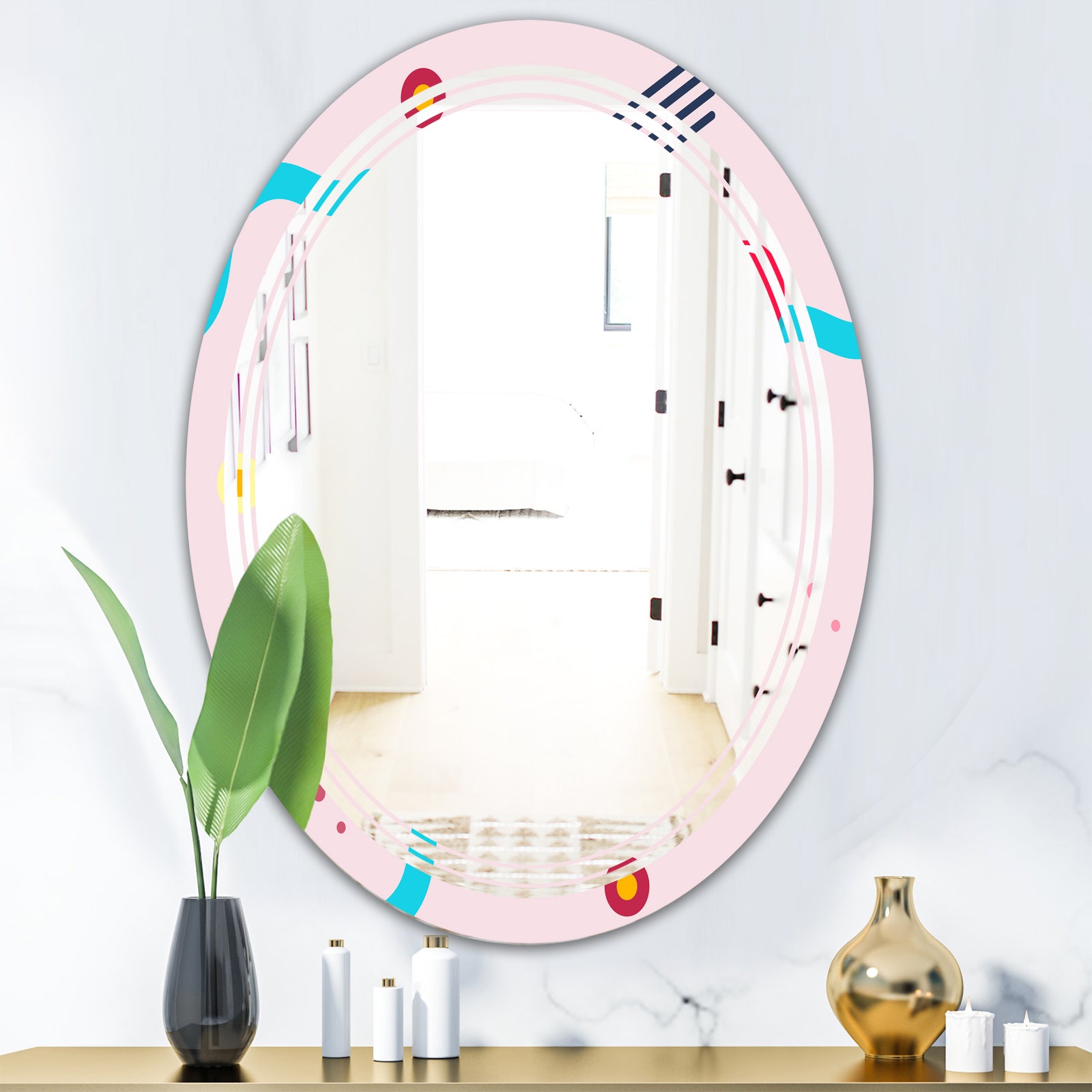 Retro Geometrical Abstract Pattern III - Modern Round or Oval Wall Mirror - Triple C