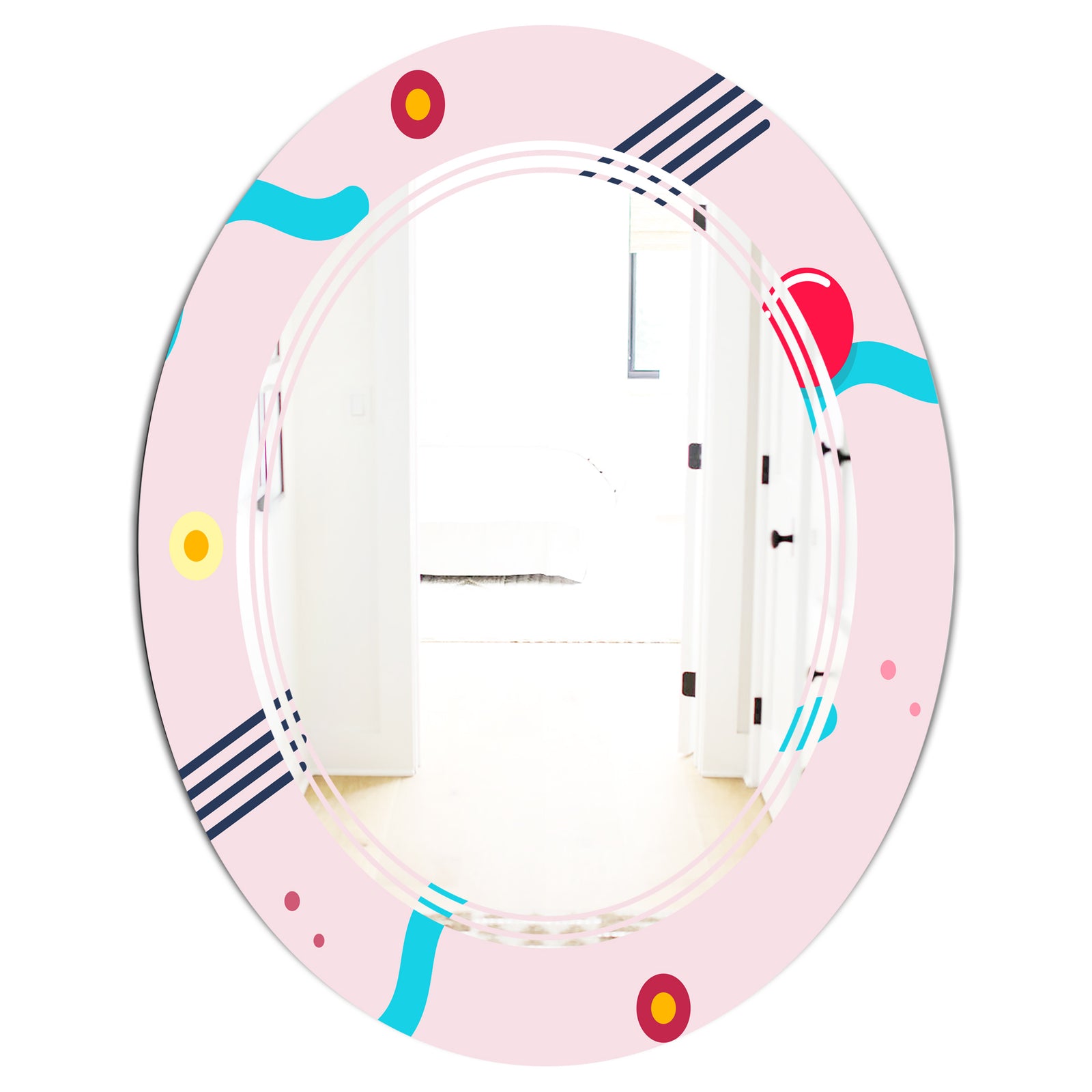 Retro Geometrical Abstract Pattern III - Modern Round or Oval Wall Mirror - Triple C