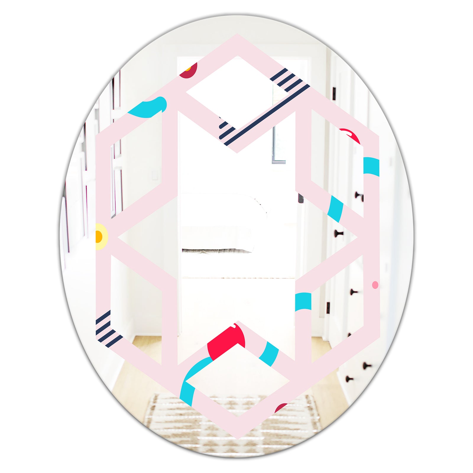 Retro Geometrical Abstract Pattern III - Modern Round or Oval Wall Mirror - Hexagon Star