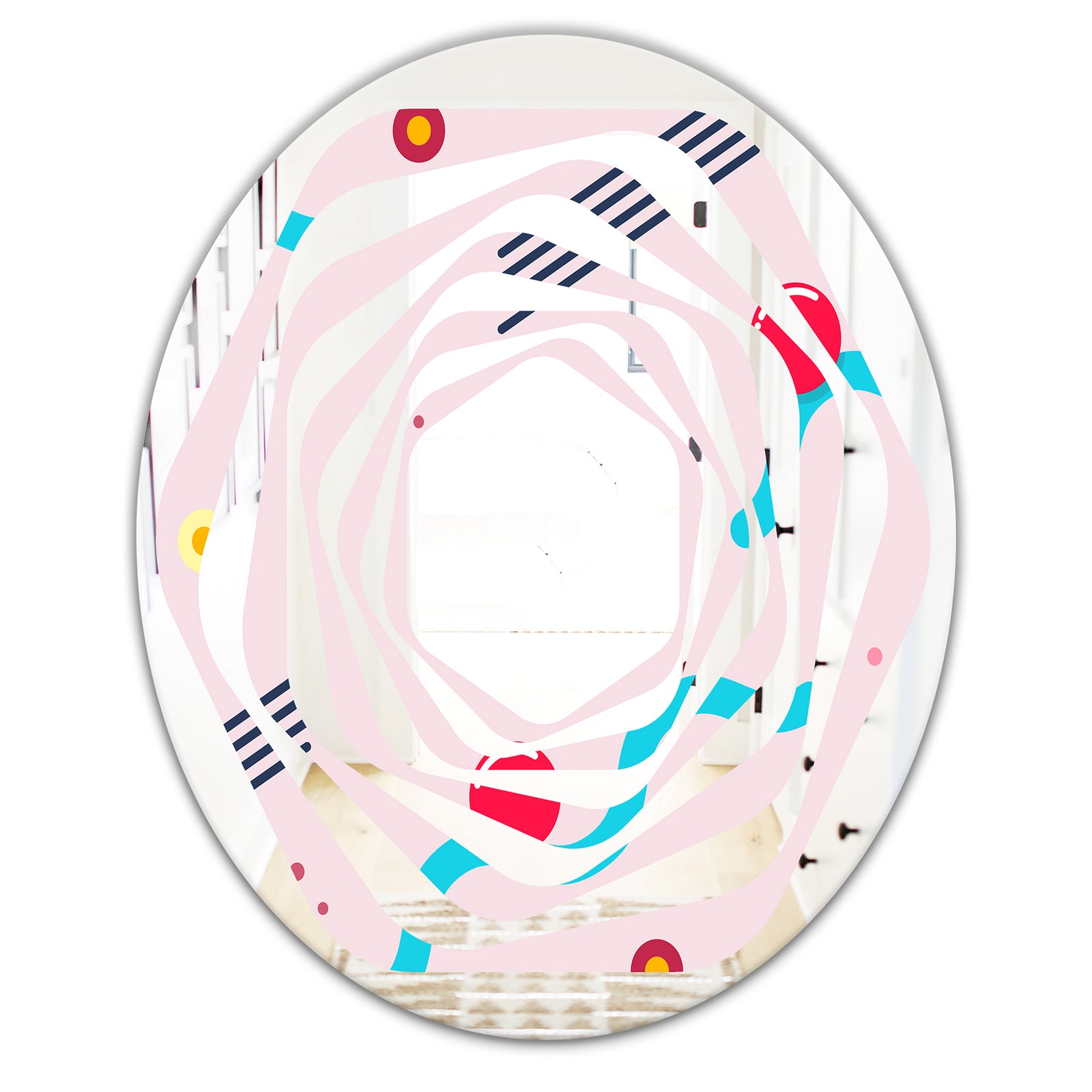 Retro Geometrical Abstract Pattern III - Modern Round or Oval Wall Mirror - Whirl