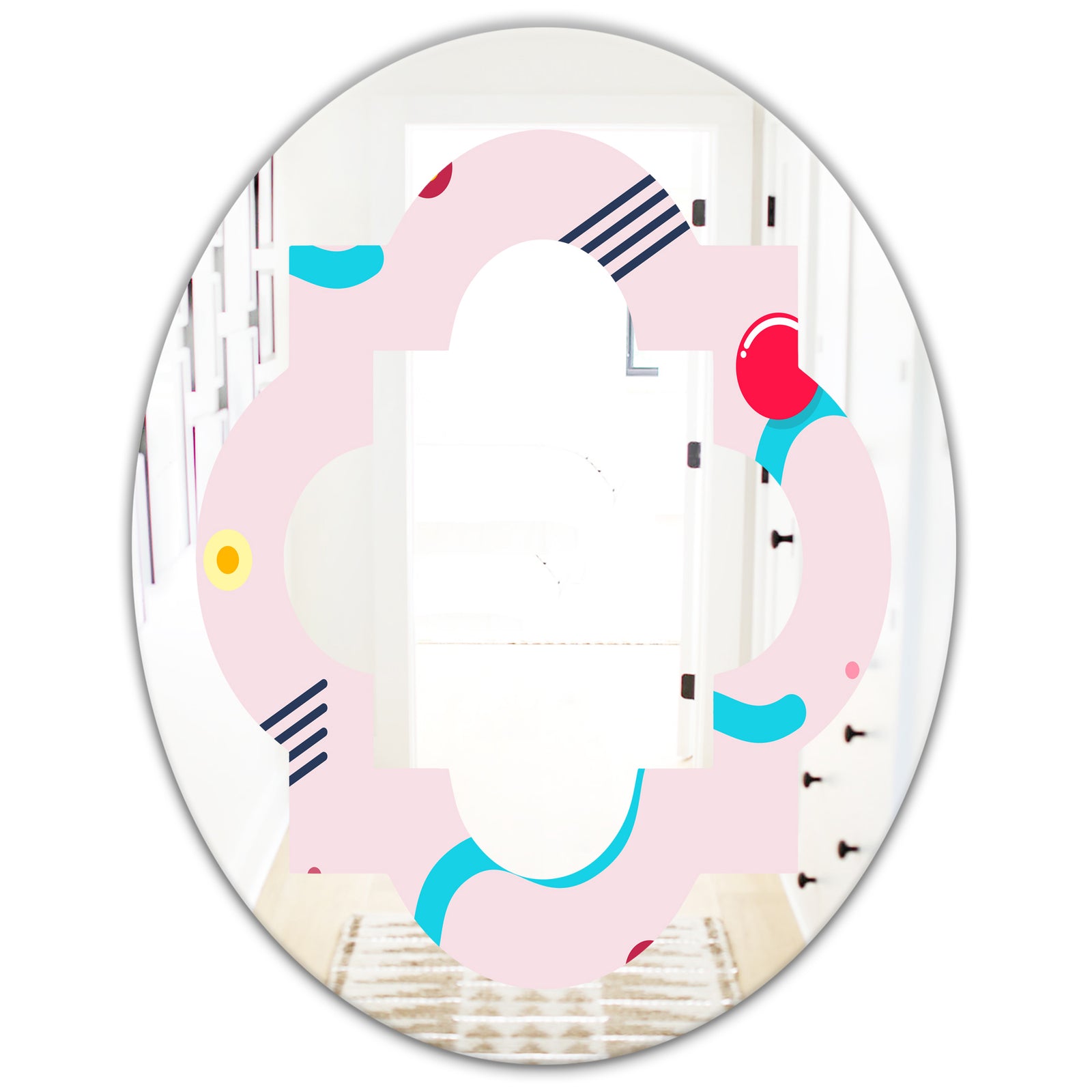 Retro Geometrical Abstract Pattern III - Modern Round or Oval Wall Mirror - Quatrefoil