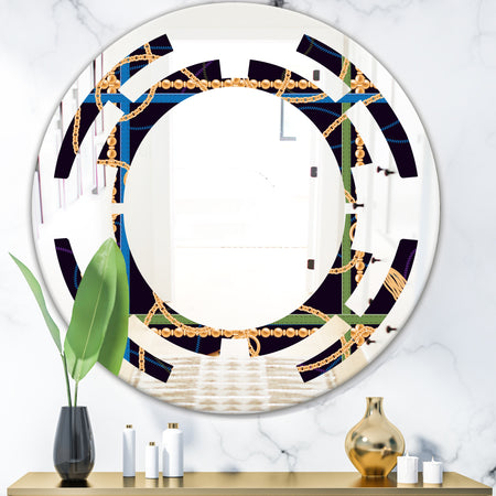 Trendy Gold Chain Pattern - Modern Round or Oval Wall Mirror - Space