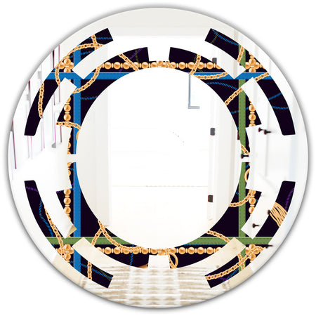 Trendy Gold Chain Pattern - Modern Round or Oval Wall Mirror - Space