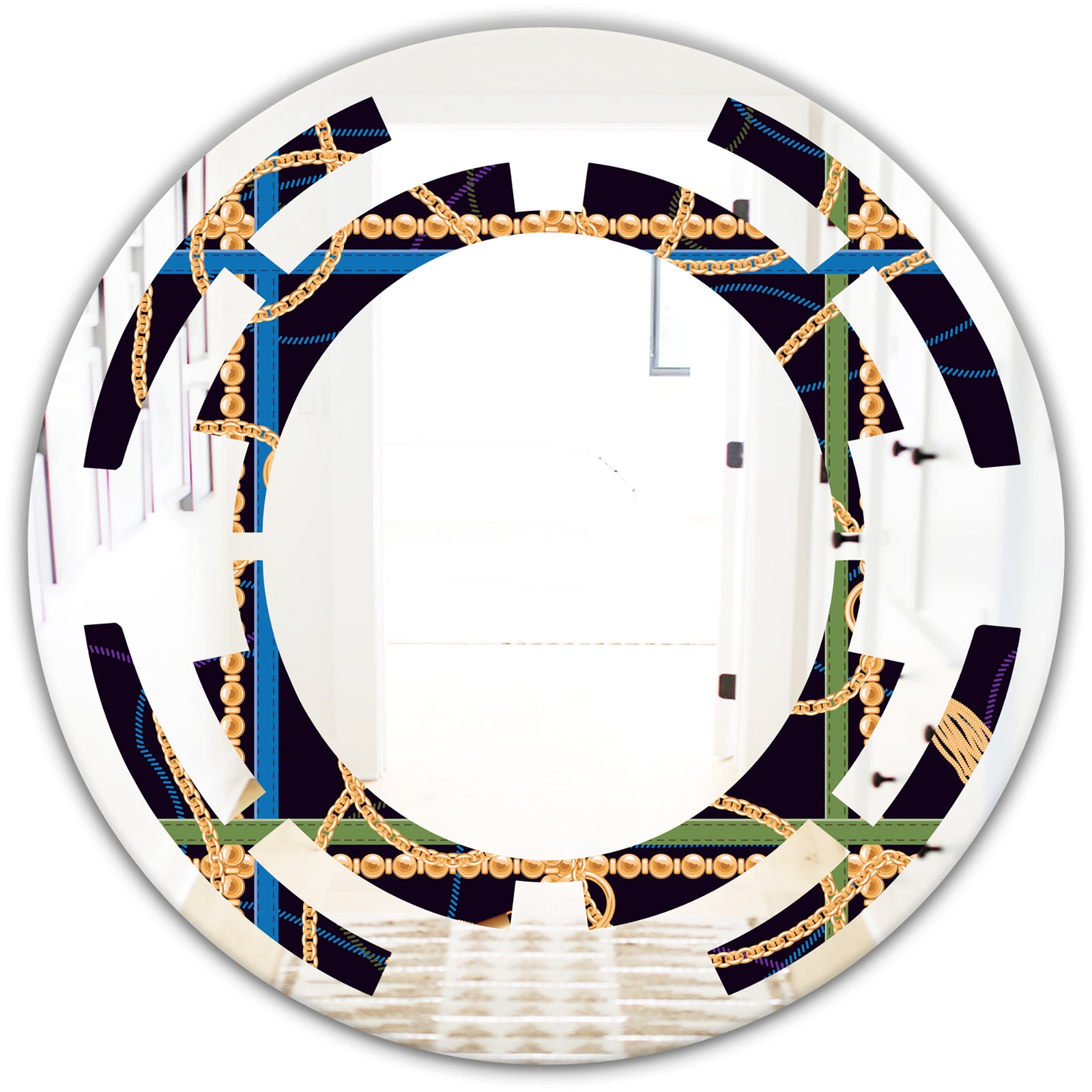 Trendy Gold Chain Pattern - Modern Round or Oval Wall Mirror - Space