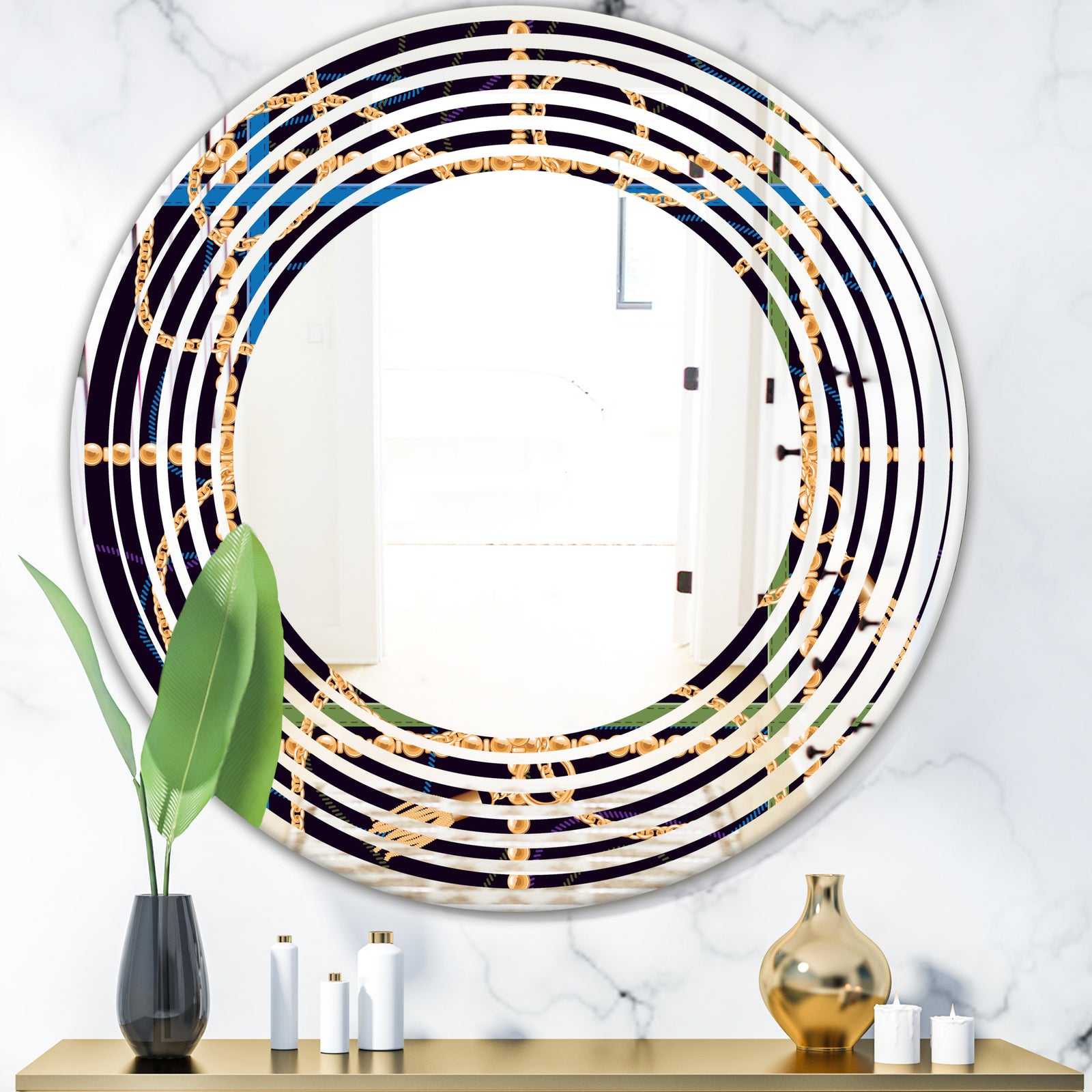 Trendy Gold Chain Pattern - Modern Round or Oval Wall Mirror - Wave