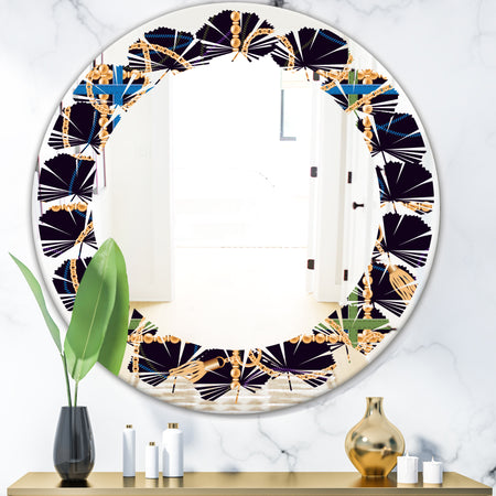 Trendy Gold Chain Pattern - Modern Round or Oval Wall Mirror - Leaves