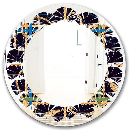 Trendy Gold Chain Pattern - Modern Round or Oval Wall Mirror - Leaves