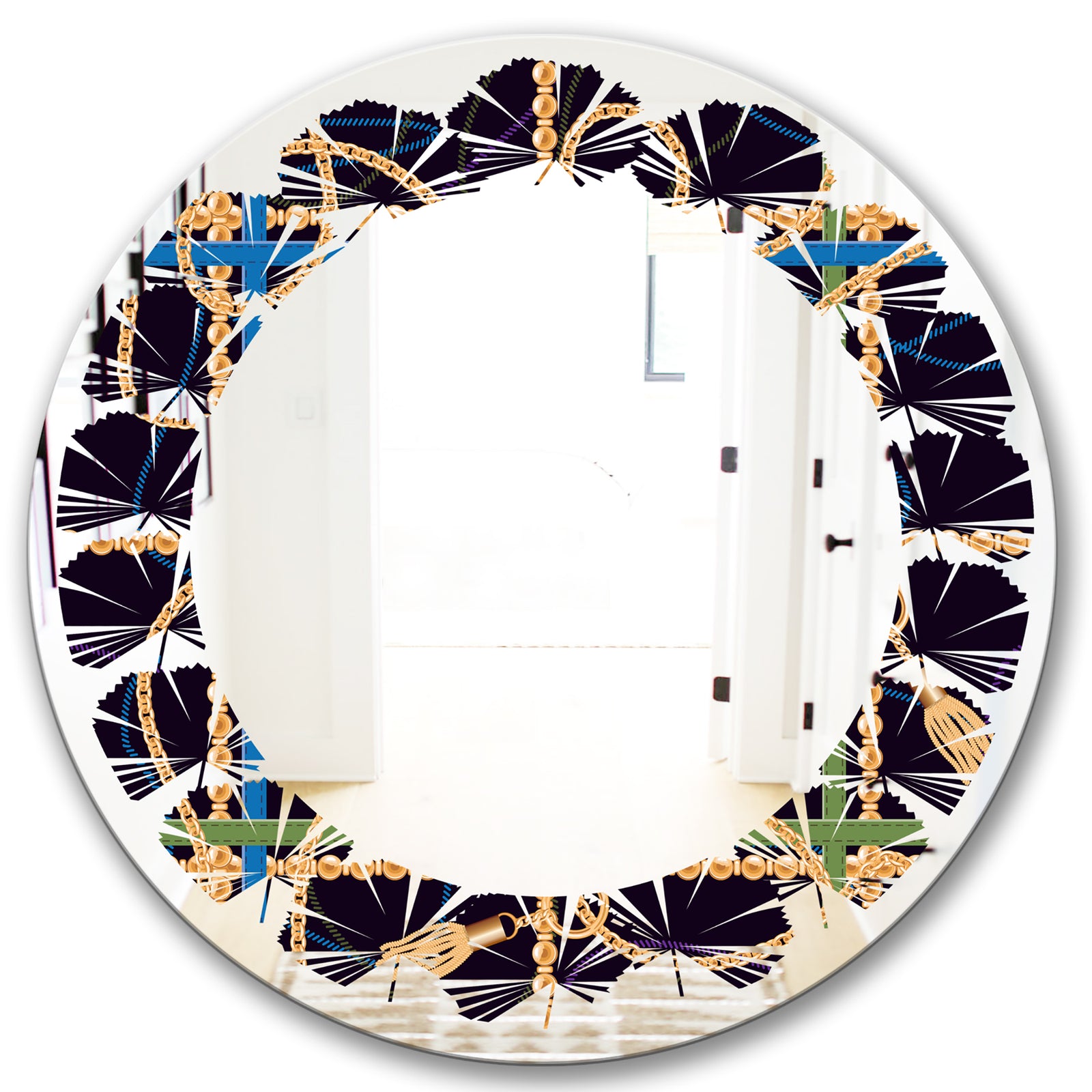 Trendy Gold Chain Pattern - Modern Round or Oval Wall Mirror - Leaves