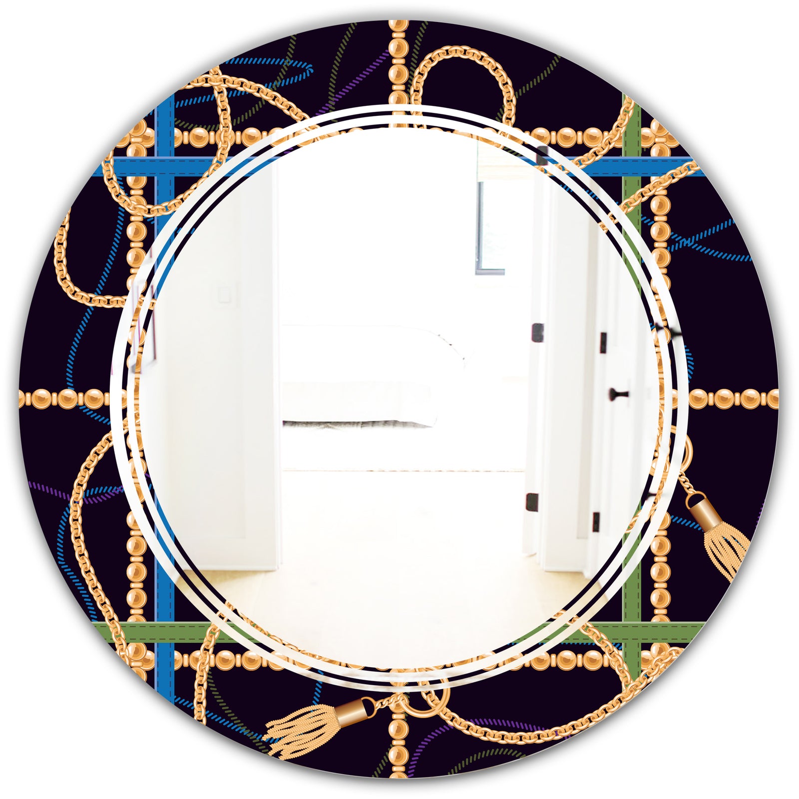 Trendy Gold Chain Pattern - Modern Round or Oval Wall Mirror - Triple C