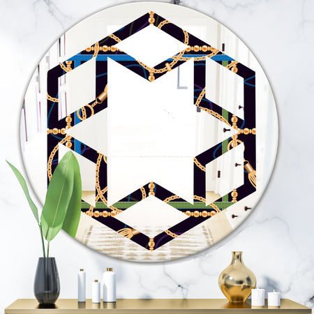 Trendy Gold Chain Pattern - Modern Round or Oval Wall Mirror - Hexagon Star