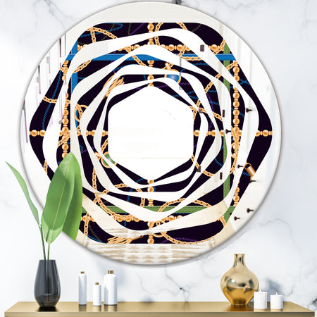 Trendy Gold Chain Pattern - Modern Round or Oval Wall Mirror - Whirl