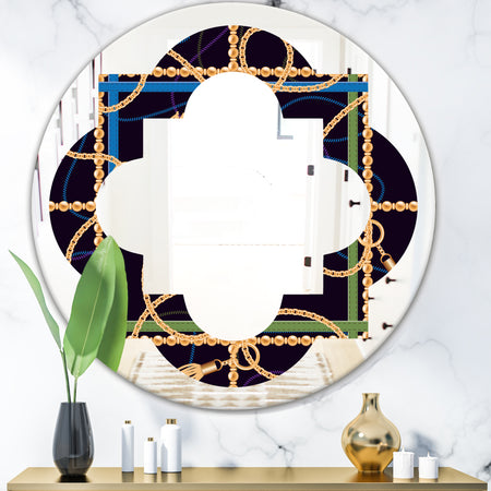 Trendy Gold Chain Pattern - Modern Round or Oval Wall Mirror - Quatrefoil
