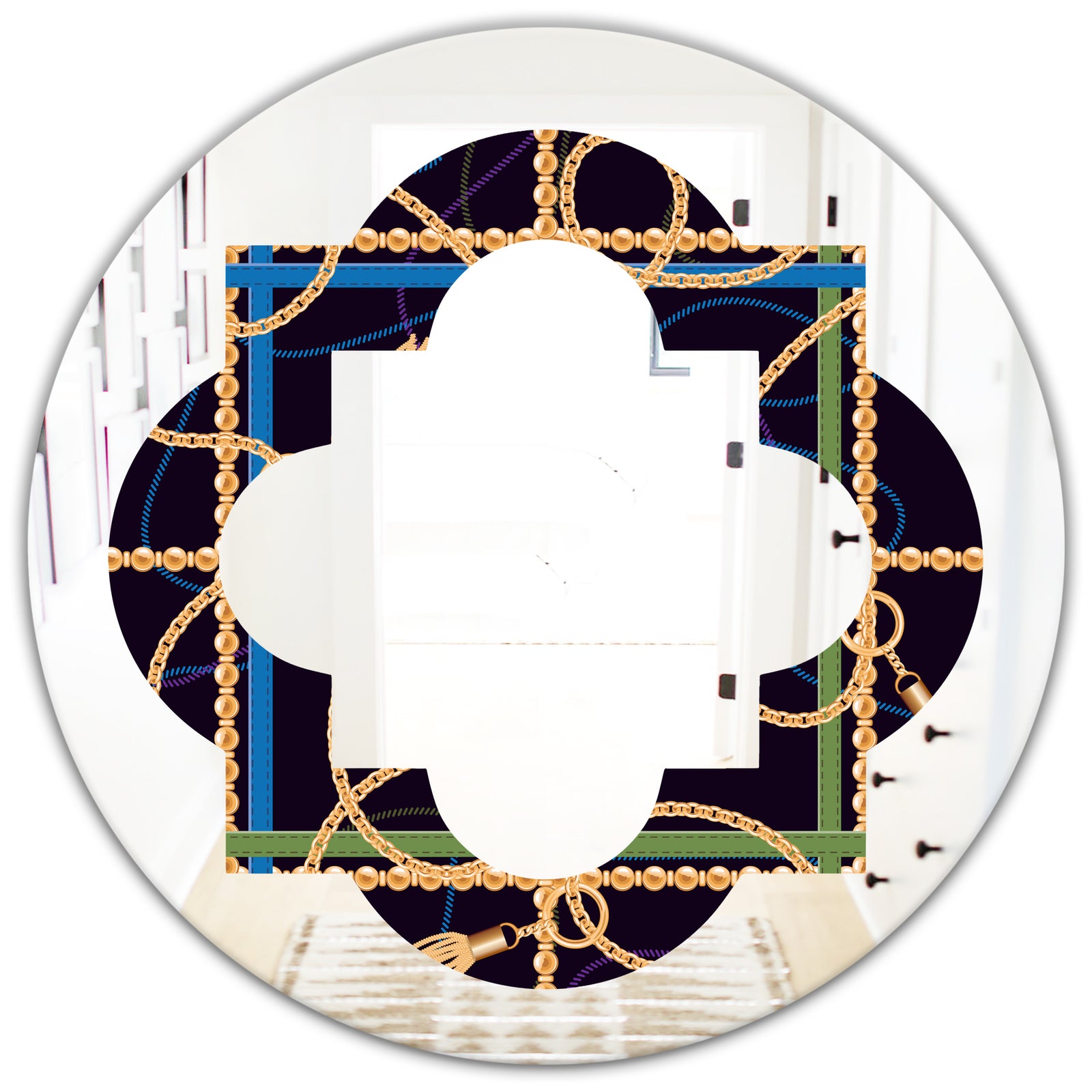 Trendy Gold Chain Pattern - Modern Round or Oval Wall Mirror - Quatrefoil