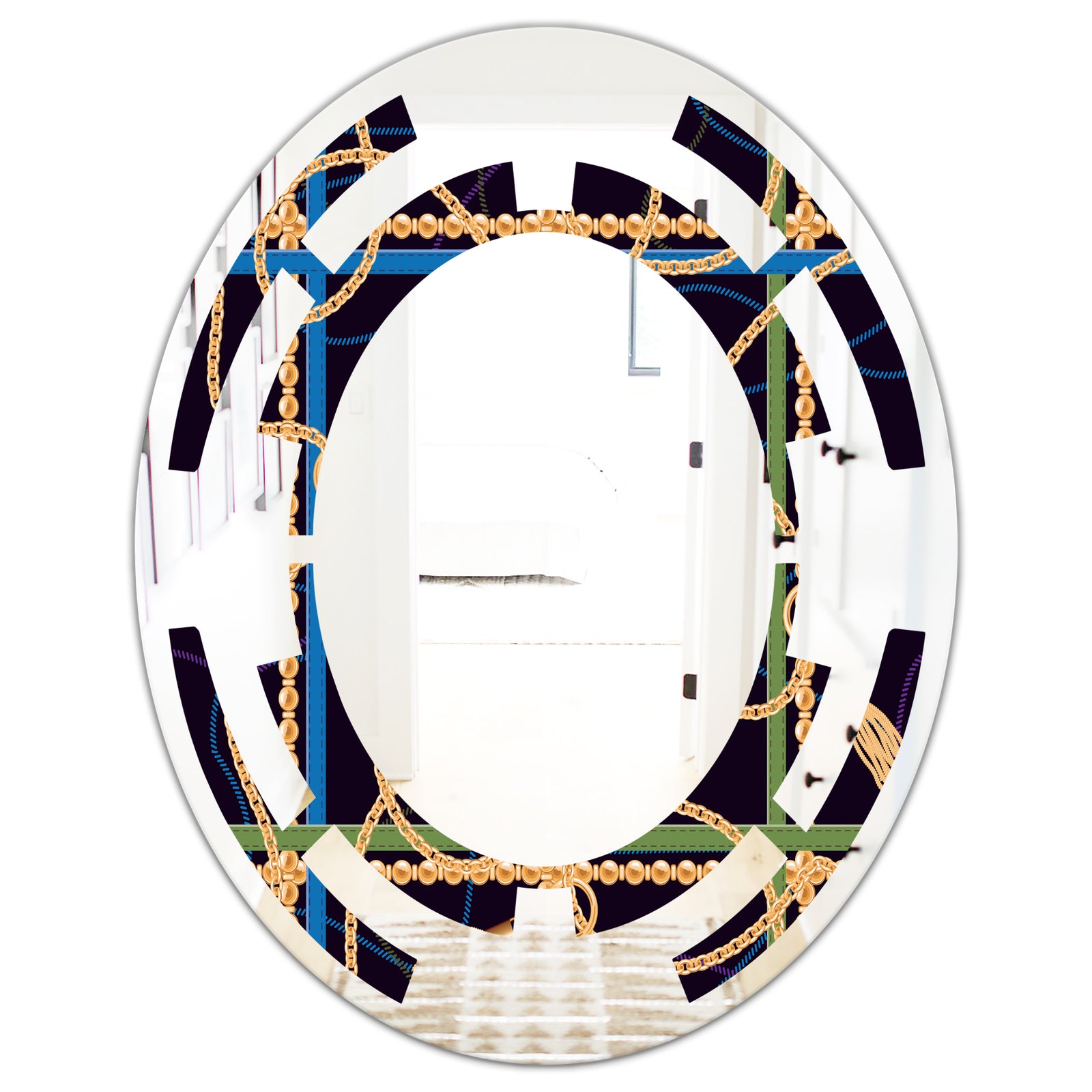 Trendy Gold Chain Pattern - Modern Round or Oval Wall Mirror - Space