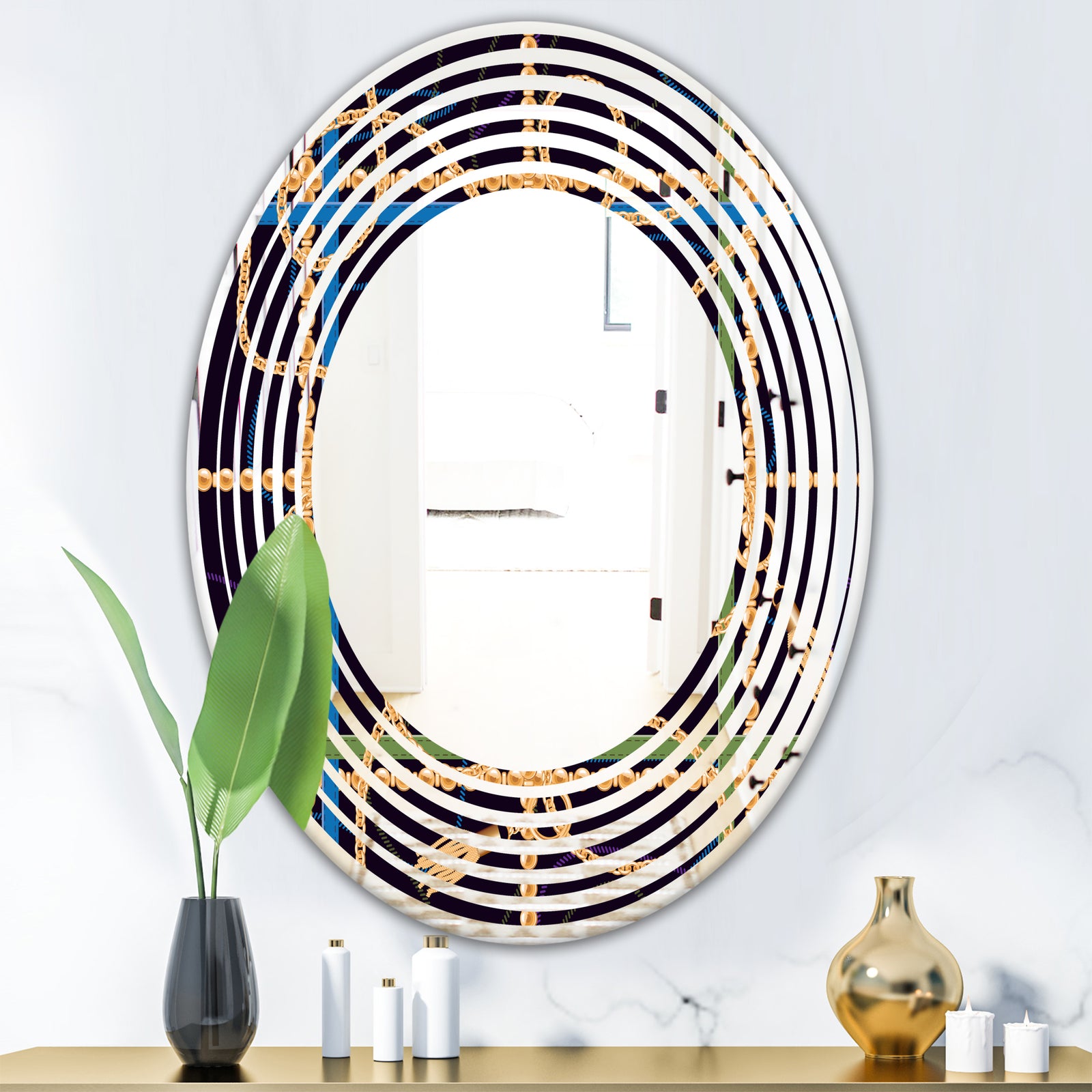 Trendy Gold Chain Pattern - Modern Round or Oval Wall Mirror - Wave