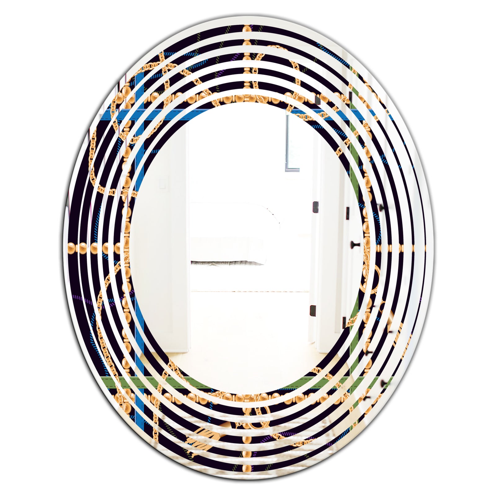 Trendy Gold Chain Pattern - Modern Round or Oval Wall Mirror - Wave
