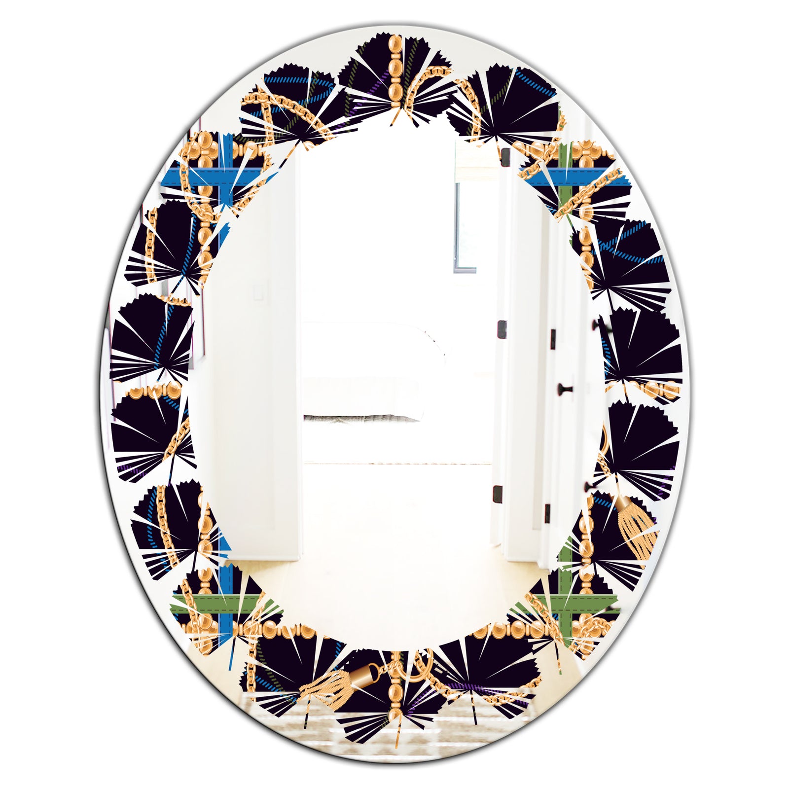 Trendy Gold Chain Pattern - Modern Round or Oval Wall Mirror - Leaves
