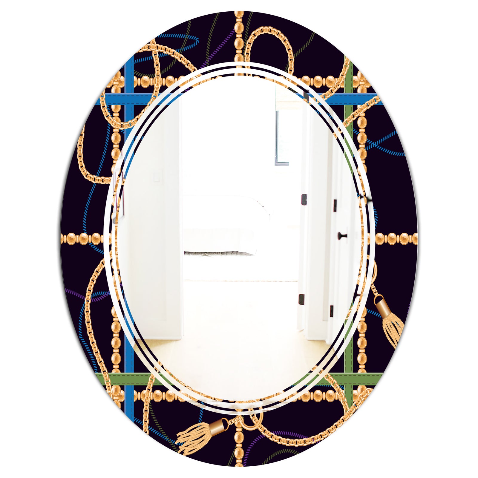 Trendy Gold Chain Pattern - Modern Round or Oval Wall Mirror - Triple C