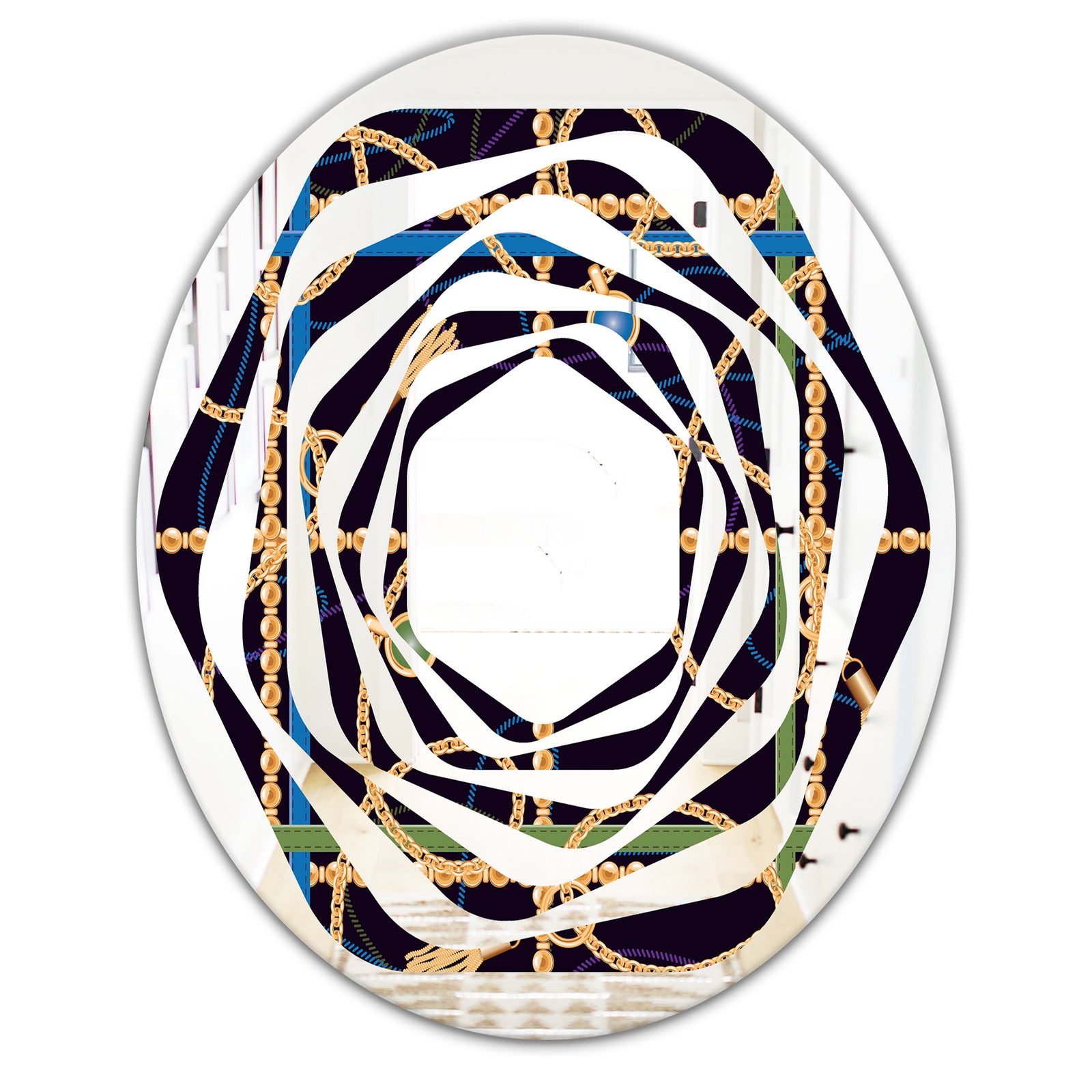 Trendy Gold Chain Pattern - Modern Round or Oval Wall Mirror - Whirl